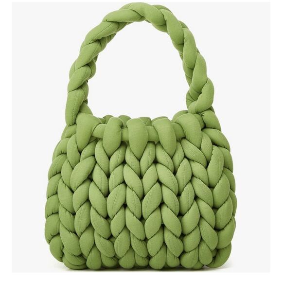 Knit Polyester Small Satchel Bag Handbag Green Boho New 10” x 9” - Picture 2 of 5